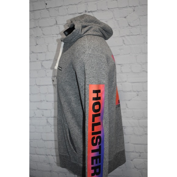 Hollister Hoodie Mens Medium Gray Graphic Pullover Sweatshirt - Picture 4 of 11